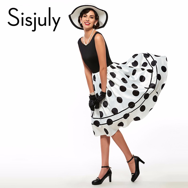 Sisjuly-vintage-dresses-parthwork-Elegant-Sleeveless-A-Line-Knee-Length-Dress-Color-Block-Polka-Dots-32543943315