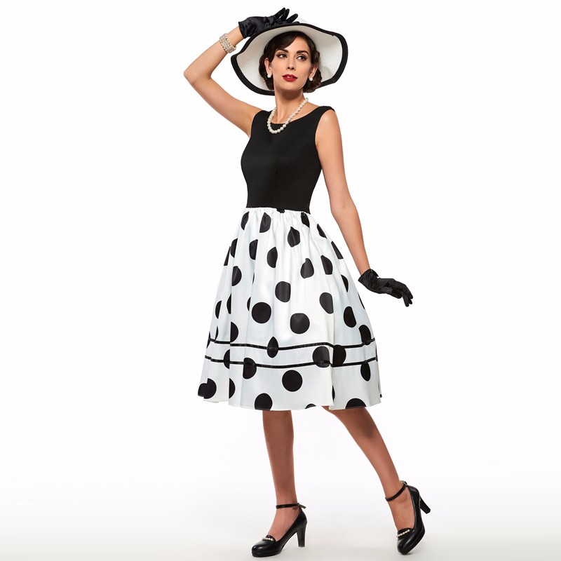 Sisjuly-vintage-dresses-parthwork-Elegant-Sleeveless-A-Line-Knee-Length-Dress-Color-Block-Polka-Dots-32543943315