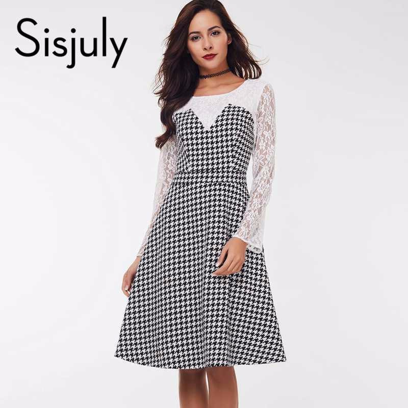 Sisjuly-women-casual-dress-fashion-white-black-patchwork-lace-plaid-dress-spring-female-party-style--32749141829