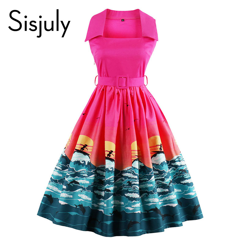 Sisjuly-women-vintage-dress-1950s-print-patchwork-retro-belt-cute-party-dress-lapel-neck-summer-slee-32803331396