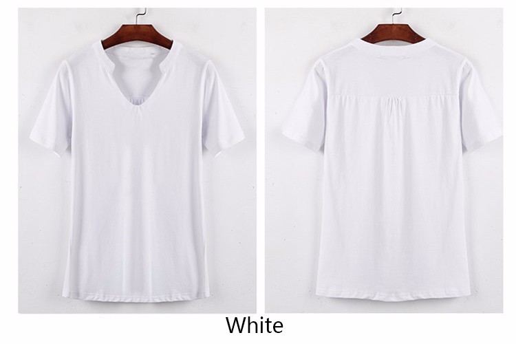 Solid-t-shirt-Summer-Women-Top-Short-Sleeve-V-Neck--tshirt-Casual-Loose-Style-Plus-Size-BlackWhiteGr-32659289208