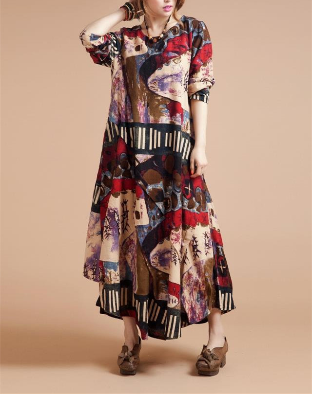 Spring-Autumn-Style-cotton-linen-vintage-print-plus-size-women-casual-loose-long-dress-party-vertido-32596382070