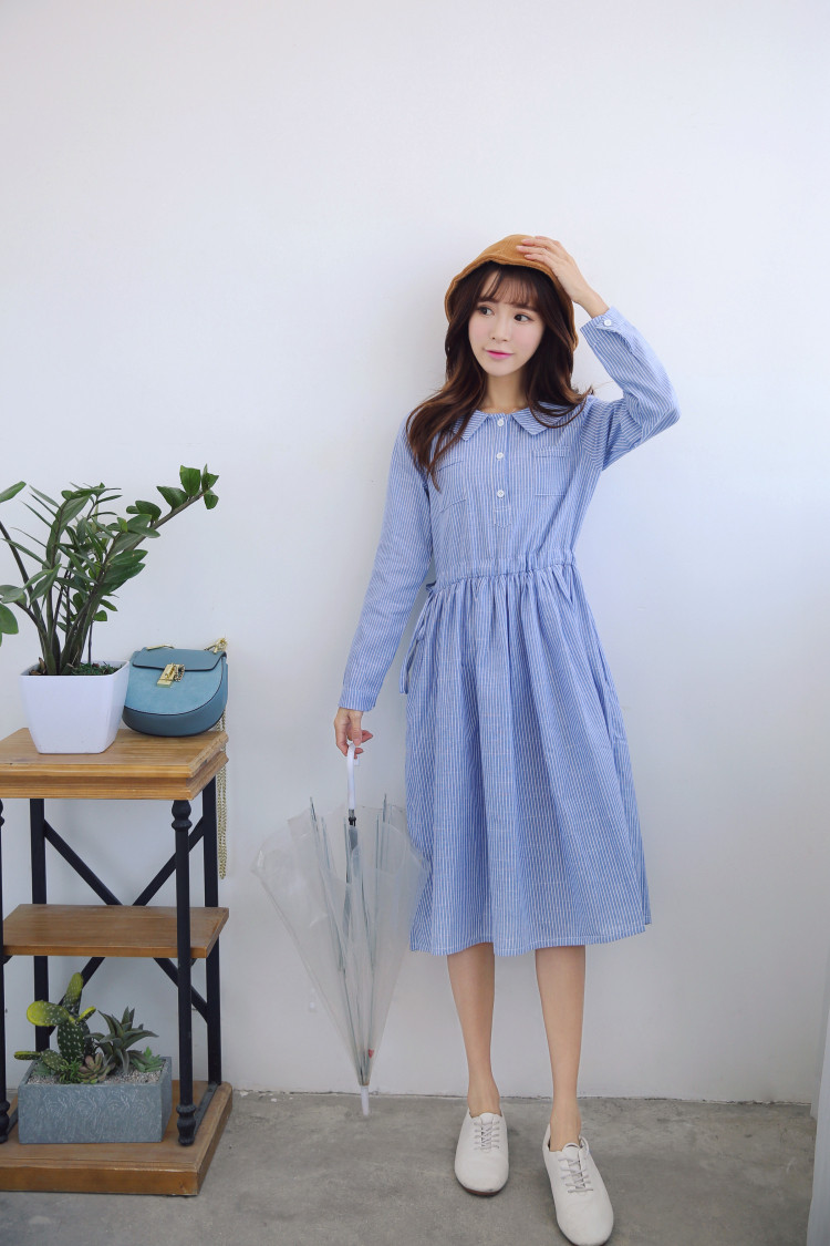 Spring-Autumn-Women-Casual-Maxi-Long-Dress-Turn-Down-Collar-Striped-Cotton-Linen-Vintage-Vestidos-Fu-32765951057