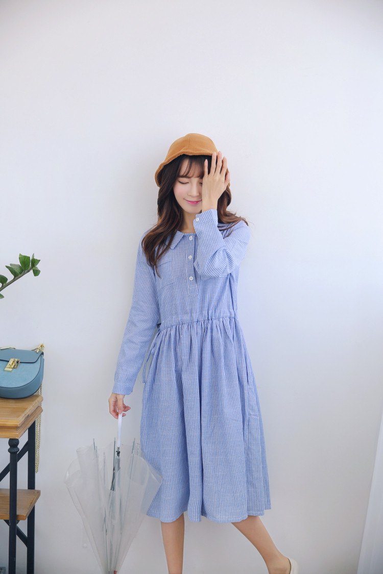 Spring-Autumn-Women-Casual-Maxi-Long-Dress-Turn-Down-Collar-Striped-Cotton-Linen-Vintage-Vestidos-Fu-32765951057