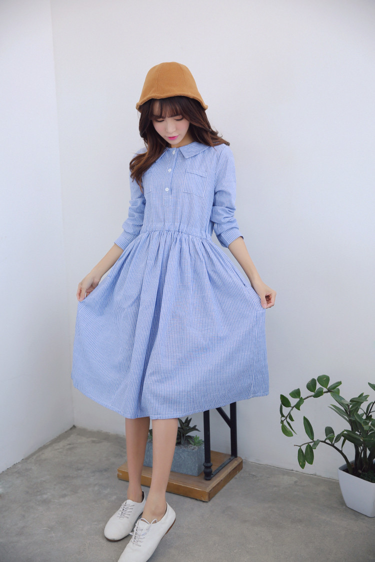 Spring-Autumn-Women-Casual-Maxi-Long-Dress-Turn-Down-Collar-Striped-Cotton-Linen-Vintage-Vestidos-Fu-32765951057