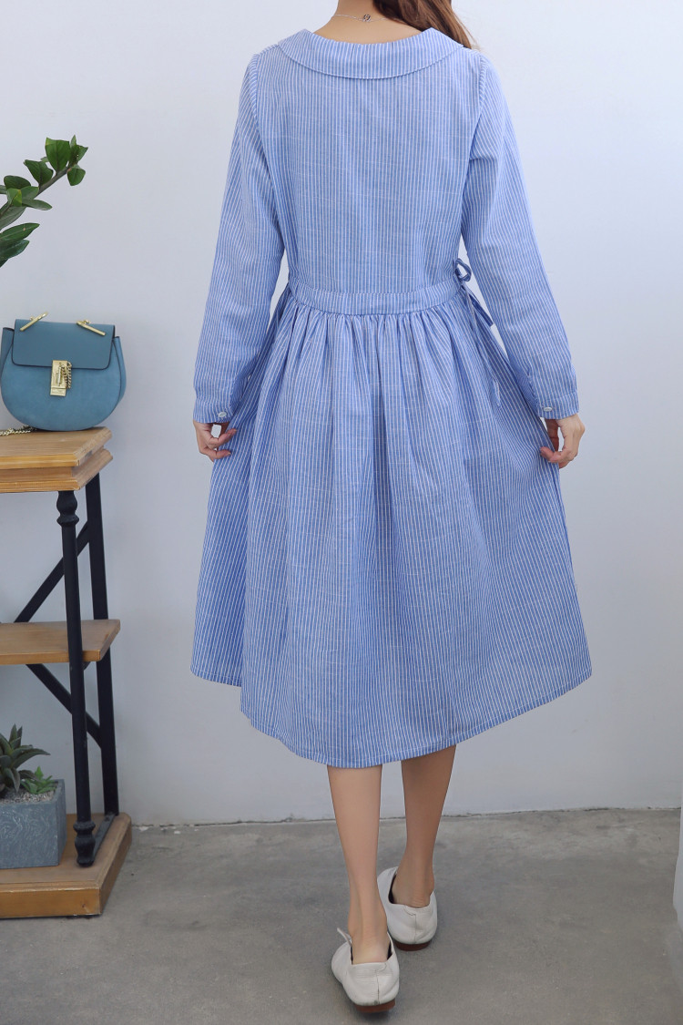 Spring-Autumn-Women-Casual-Maxi-Long-Dress-Turn-Down-Collar-Striped-Cotton-Linen-Vintage-Vestidos-Fu-32765951057