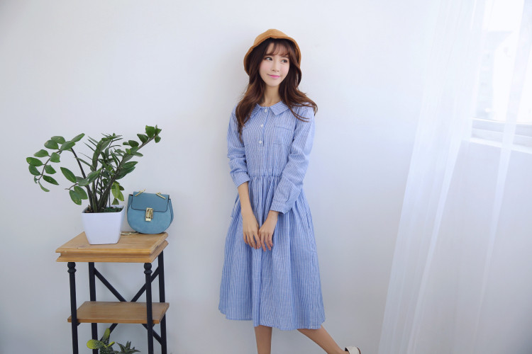 Spring-Autumn-Women-Casual-Maxi-Long-Dress-Turn-Down-Collar-Striped-Cotton-Linen-Vintage-Vestidos-Fu-32765951057