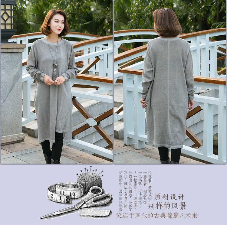 Spring-Autumn-new-cotton-linen-dress-for-female--Women-long-sleeve-do-old-casual-dresses-66021-32715170570