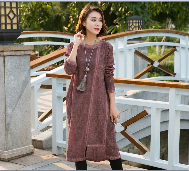 Spring-Autumn-new-cotton-linen-dress-for-female--Women-long-sleeve-do-old-casual-dresses-66021-32715170570