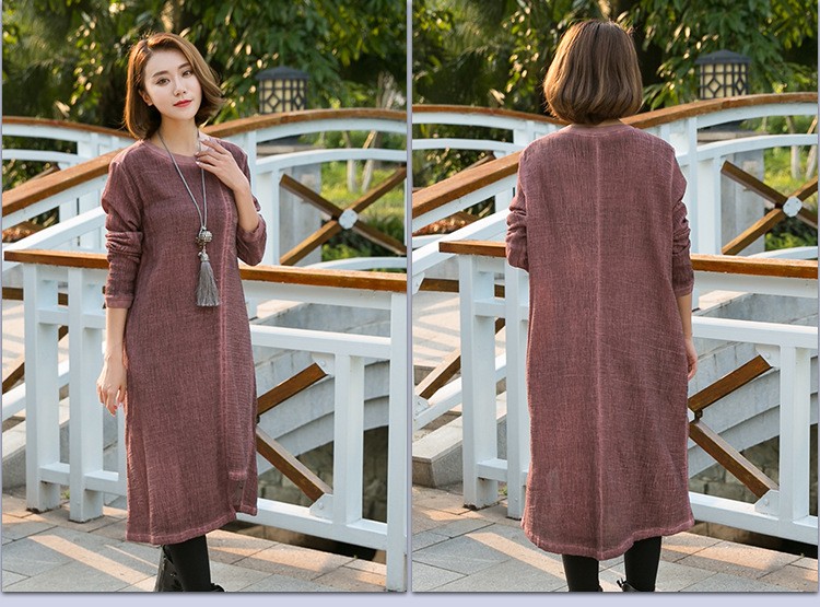 Spring-Autumn-new-cotton-linen-dress-for-female--Women-long-sleeve-do-old-casual-dresses-66021-32715170570