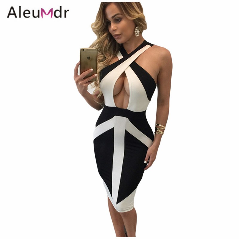 Summer-Dress-2017-Sexy-Slim-Black-WhiteRedPurple-Colorblock-Cross-Front-Elegant-Women-Bodycon-Dress--32670612195