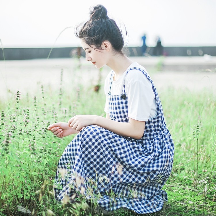 Summer-Dress-Spaghetti-Strap-High-Waist-Women-Dress-Casual-Loose-Cotton-Linen-Plaid-Long-Dress-Black-32718048320