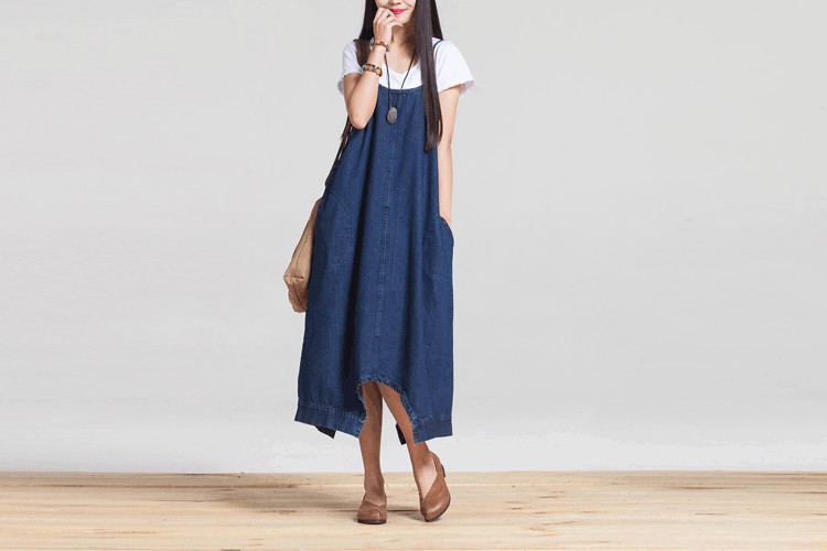 Summer-Dress-Women-Loose-Waist-Plus-Size-Women-Casual-Denim-Dress-Spaghetti-Strap-Denim-Dress-Solid--32640802760