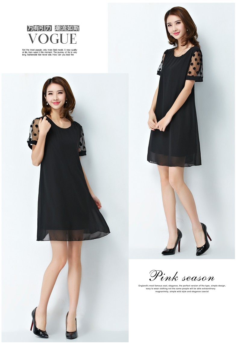 Summer-Plus-Oversize-5XL-Chiffon-Women-Black-Dress-O-neck-Polka-Dot-Mesh-Short-Sleeve-Loose-Flare-La-32707872636