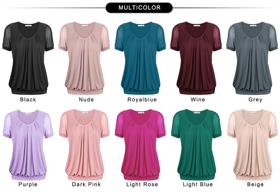 Summer-Tops-Women-Short-Sleeve-V-Neck-Dressy-Tunic-Tops-Front-Pleated-Classic-T-shirt-Candy-Color-Wo-32792648868