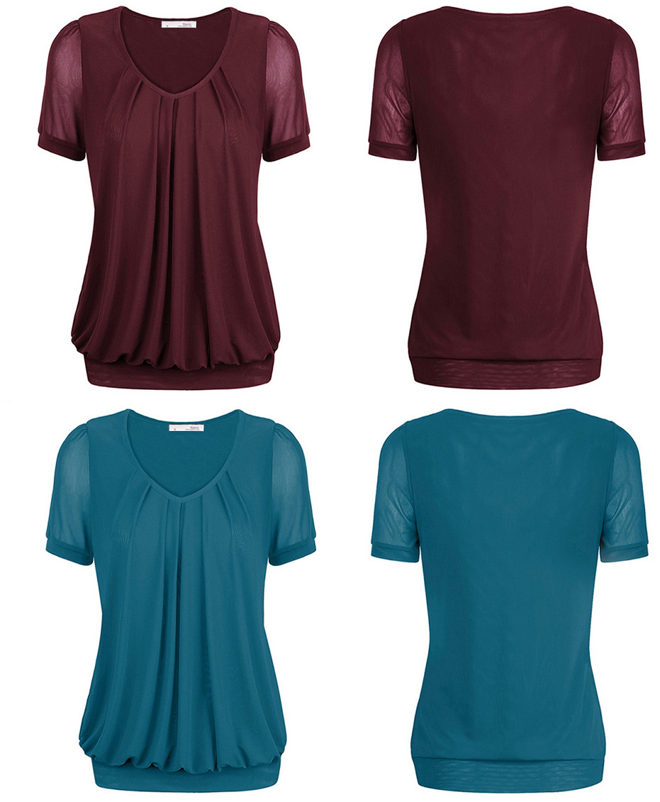 Summer-Tops-Women-Short-Sleeve-V-Neck-Dressy-Tunic-Tops-Front-Pleated-Classic-T-shirt-Candy-Color-Wo-32792648868