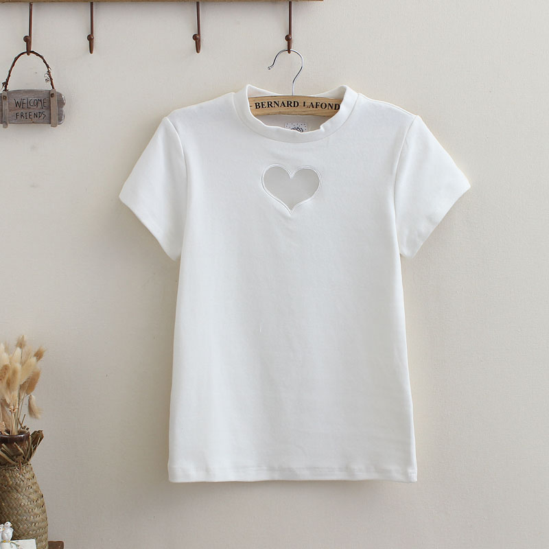Summer-Women-Sweet-Cute-Love-Shap-Heart-Hollow-out-Chest-Sexy-T-shirt-Gauze-Solid-Candy-Colors-Cotto-32655591323