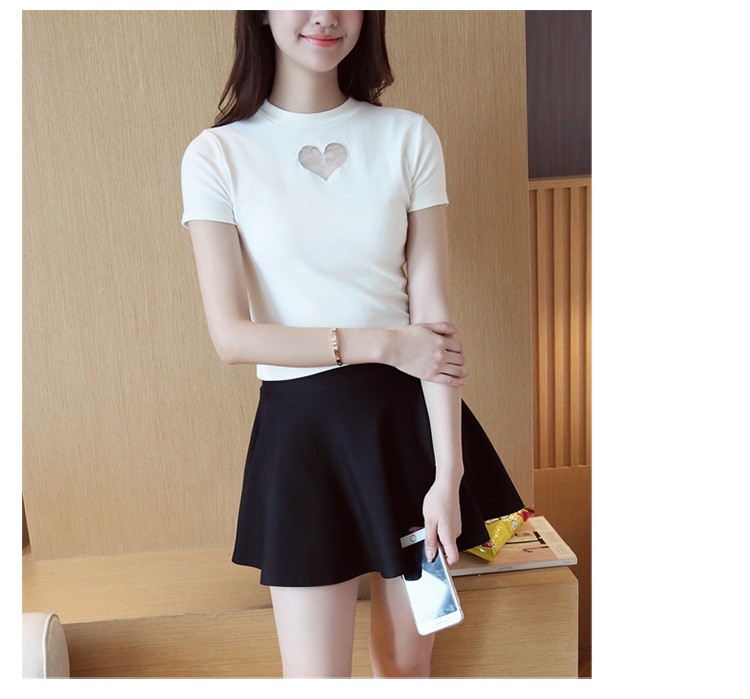 Summer-Women-Sweet-Cute-Love-Shap-Heart-Hollow-out-Chest-Sexy-T-shirt-Gauze-Solid-Candy-Colors-Cotto-32655591323