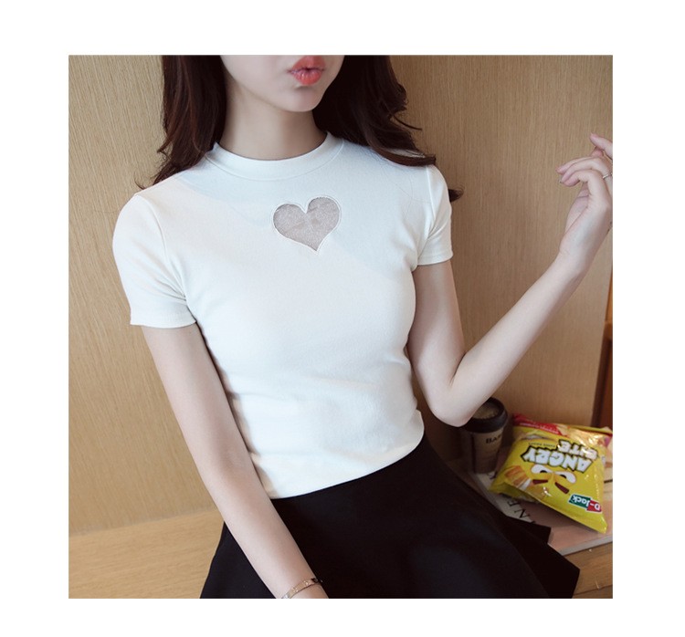Summer-Women-Sweet-Cute-Love-Shap-Heart-Hollow-out-Chest-Sexy-T-shirt-Gauze-Solid-Candy-Colors-Cotto-32655591323