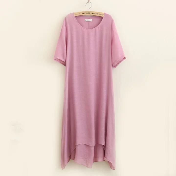 Summer-cotton-women-linen-dress-4XL-double-layer-loose-clothing-pocket-o-neck-solid-color-short-slee-32661569802
