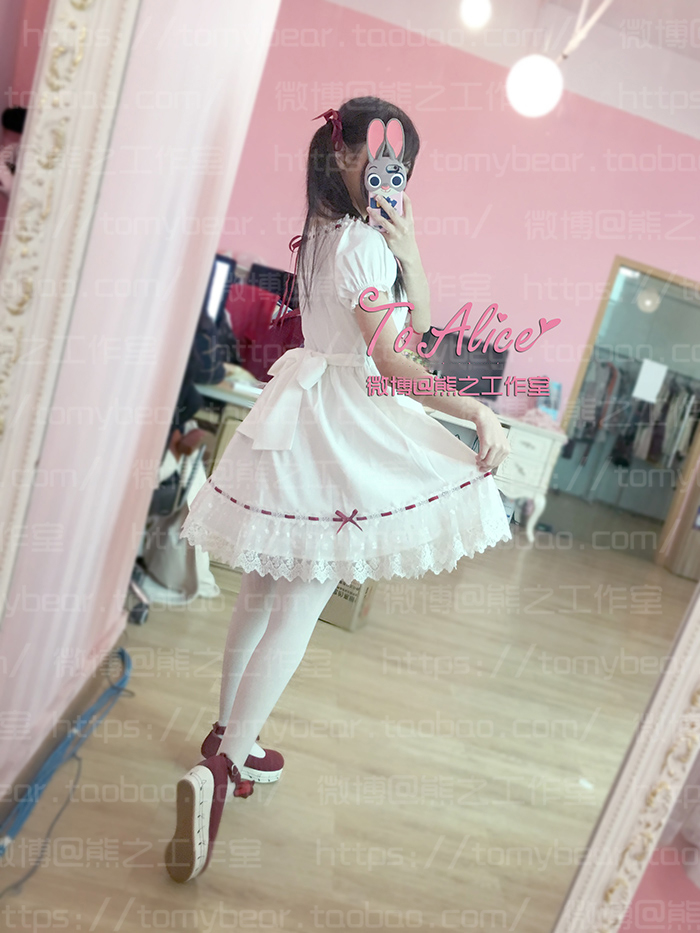 Super-Cute-Girls-White-Lace-Dress-Red-Ribbon-Big-Bow-Short-Sleeve-Lolita-Dress-32663293882