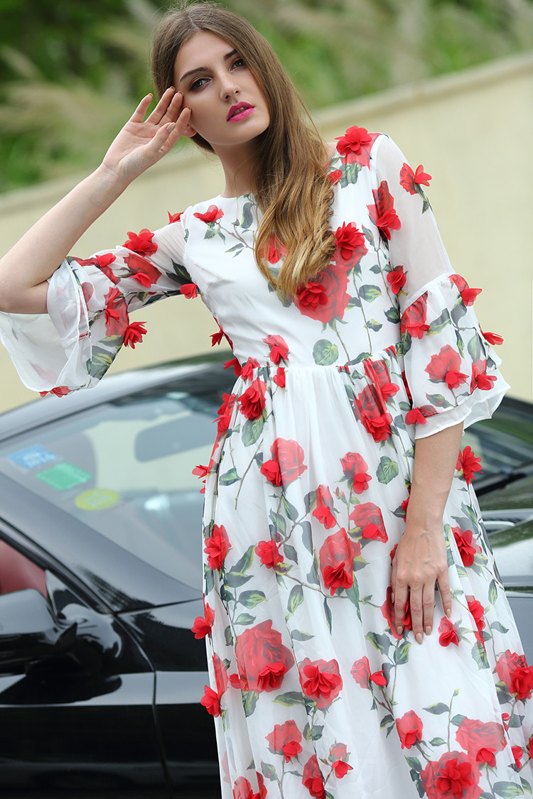 Sweet-Dress-New-New-3D-Red-Flowers-Printed-Women-2016-Summer-Short-Flare-Sleeve-High-Quality-White-D-32673588553