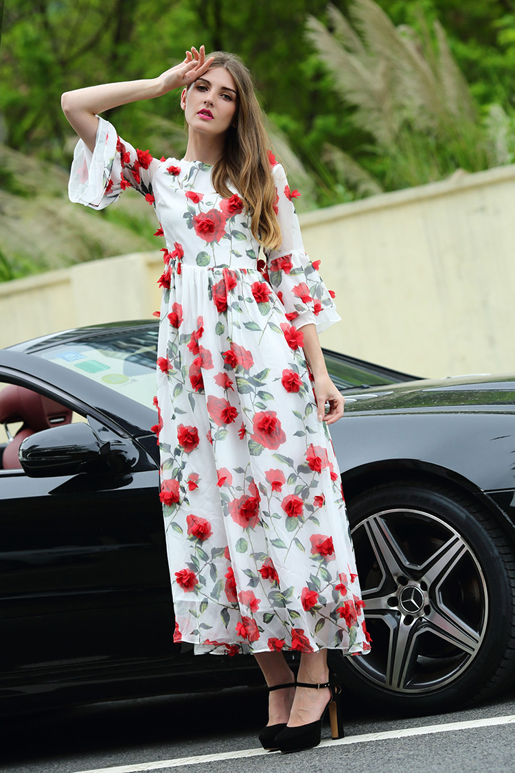 Sweet-Dress-New-New-3D-Red-Flowers-Printed-Women-2016-Summer-Short-Flare-Sleeve-High-Quality-White-D-32673588553