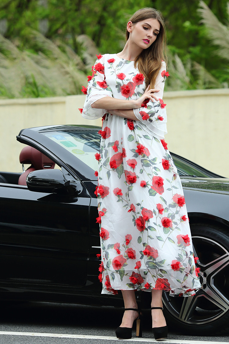 Sweet-Dress-New-New-3D-Red-Flowers-Printed-Women-2016-Summer-Short-Flare-Sleeve-High-Quality-White-D-32673588553