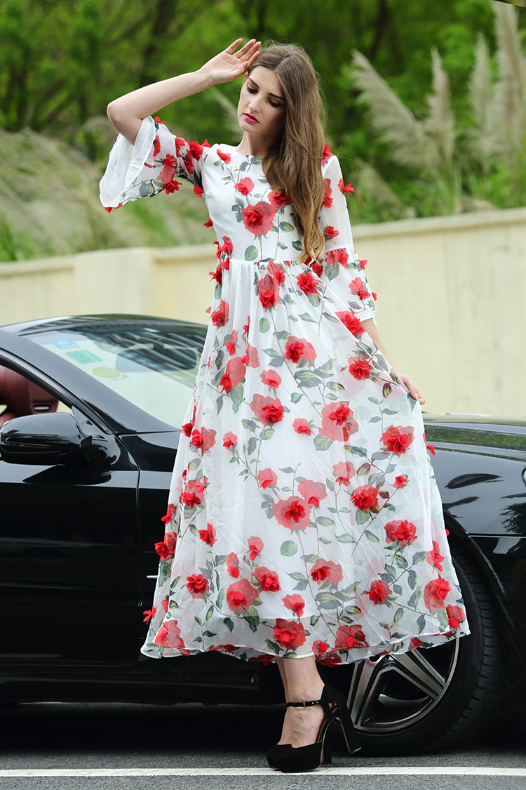 Sweet-Dress-New-New-3D-Red-Flowers-Printed-Women-2016-Summer-Short-Flare-Sleeve-High-Quality-White-D-32673588553