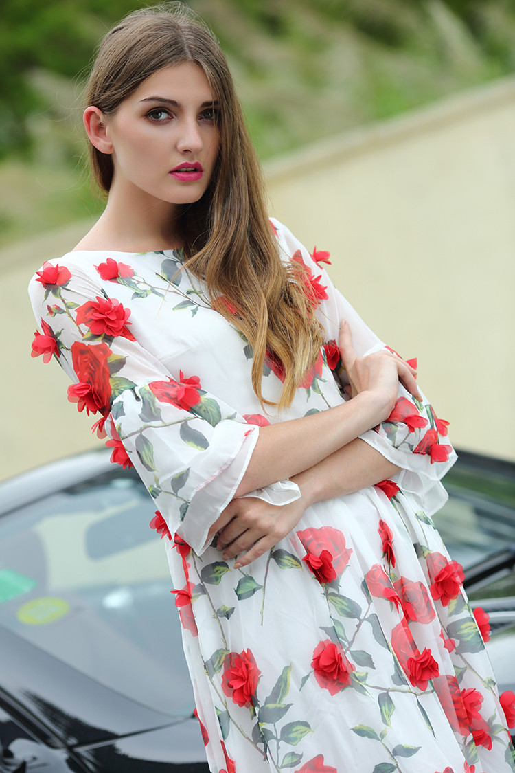 Sweet-Dress-New-New-3D-Red-Flowers-Printed-Women-2016-Summer-Short-Flare-Sleeve-High-Quality-White-D-32673588553