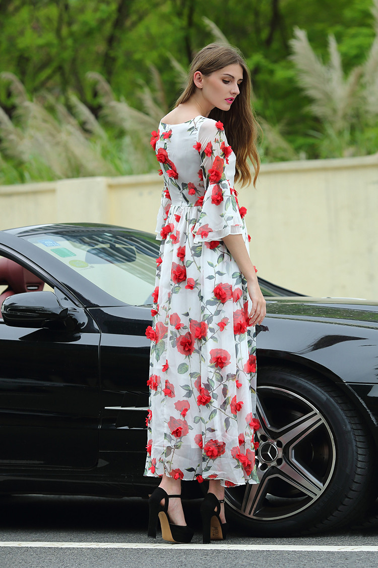 Sweet-Dress-New-New-3D-Red-Flowers-Printed-Women-2016-Summer-Short-Flare-Sleeve-High-Quality-White-D-32673588553