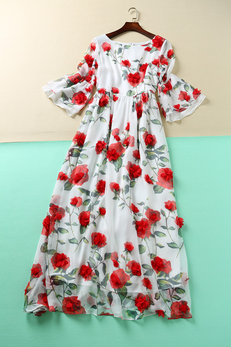 Sweet-Dress-New-New-3D-Red-Flowers-Printed-Women-2016-Summer-Short-Flare-Sleeve-High-Quality-White-D-32673588553