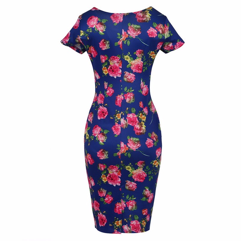 T39O-2016-New-Hot-Europe-Fashion-Round-Neck-Rose-Flower-Print-Short-Sleeve-PinkKhakiBlueWhite-Casual-32765482052