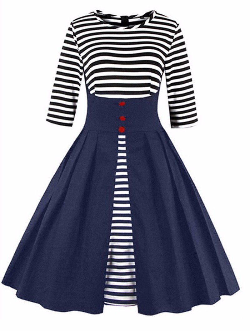 T39O-Stripe-34-Sleeve-Swing-Dress-4xl-5xl-Plus-Size-Button-Tunic-Ruffled-A-Line-Prom-Party-Club-Casu-32776750200