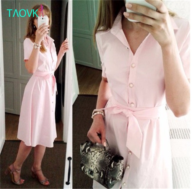 TAOVK-Russian-style-design-new-2016-women-Summer--dress-Pink-long-section-pink-dress-shirt-collar-si-32697645093