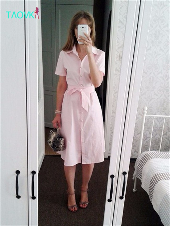 TAOVK-Russian-style-design-new-2016-women-Summer--dress-Pink-long-section-pink-dress-shirt-collar-si-32697645093