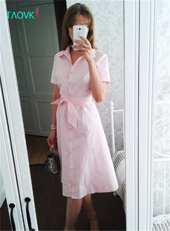 TAOVK-Russian-style-design-new-2016-women-Summer--dress-Pink-long-section-pink-dress-shirt-collar-si-32697645093