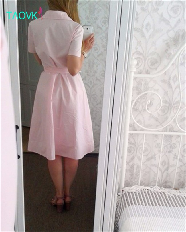 TAOVK-Russian-style-design-new-2016-women-Summer--dress-Pink-long-section-pink-dress-shirt-collar-si-32697645093