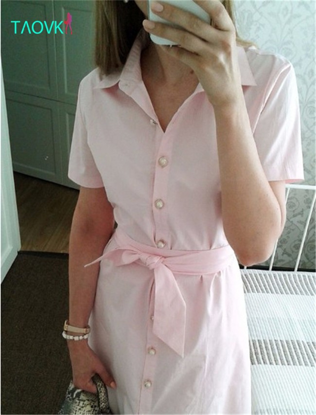 TAOVK-Russian-style-design-new-2016-women-Summer--dress-Pink-long-section-pink-dress-shirt-collar-si-32697645093