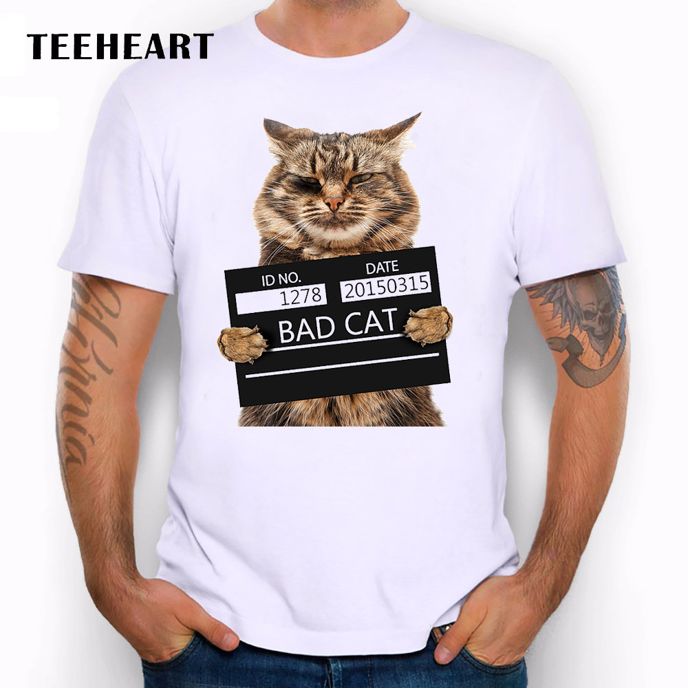 TEEHEART-Men39s-Bad-Cat-Police-Dept-Print-T-Shirt-Cool-Cat-t-shirt-men-summer-White-T-shirt--hipster-32792797523