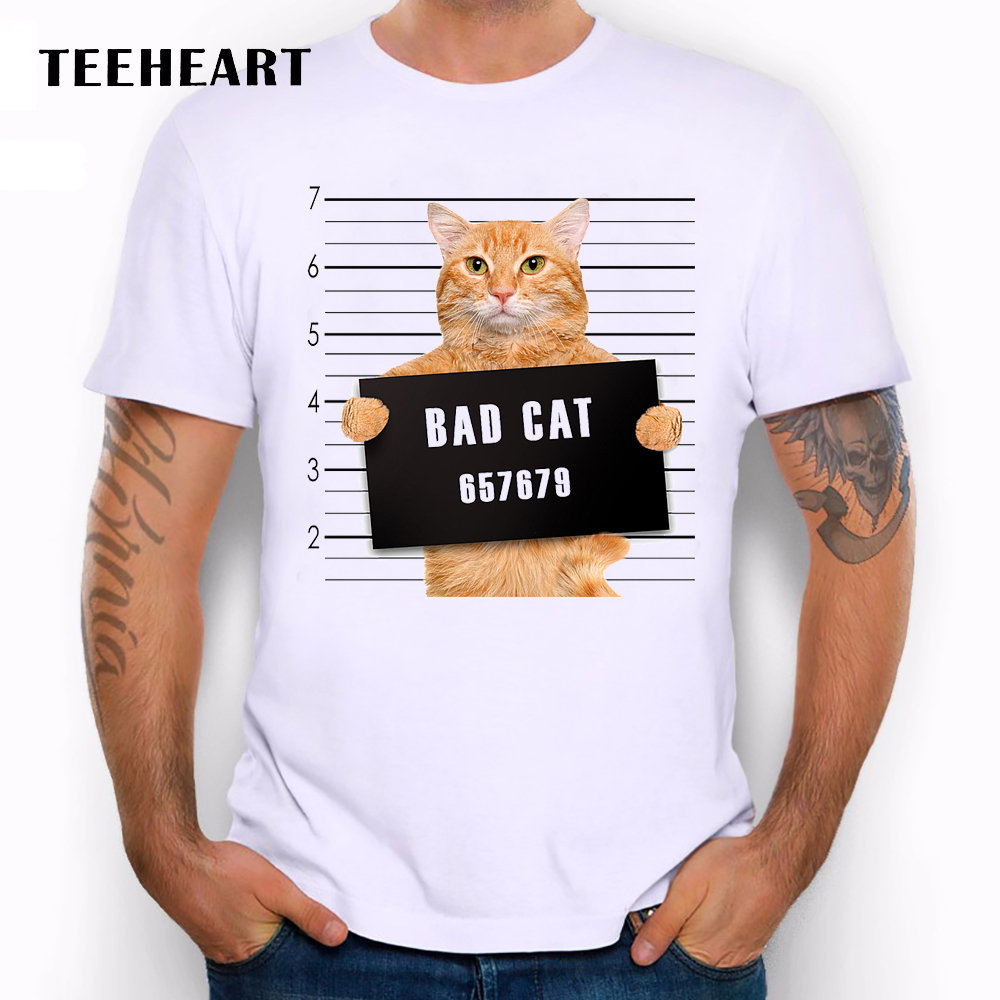 TEEHEART-Men39s-Bad-Cat-Police-Dept-Print-T-Shirt-Cool-Cat-t-shirt-men-summer-White-T-shirt--hipster-32792797523