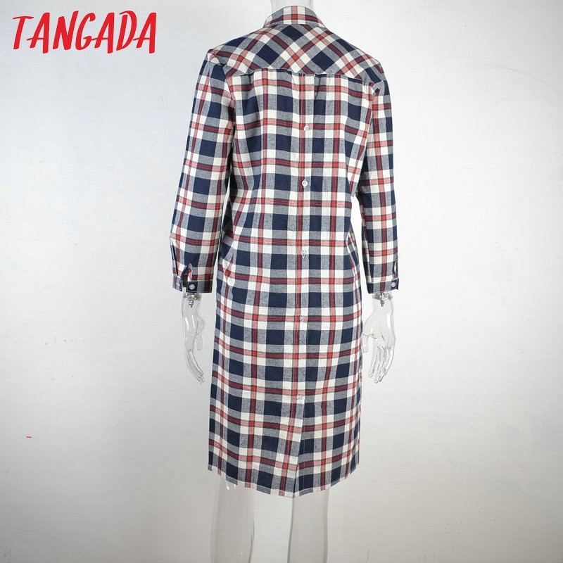 Tangada-Women-Dress-Fashion-Autumn-Cotton-Plaid-Print-Front-Back-Buttons-Pocket-Long-Sleeve-Turn-dow-32441180622