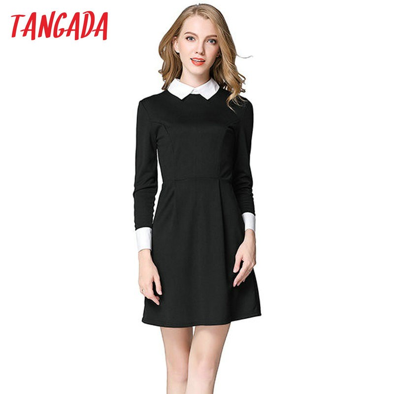Tangada-winter-School-dresses-fashion-women-office-black-dress-with-white-collar-Casual-Slim-vintage-1484475855