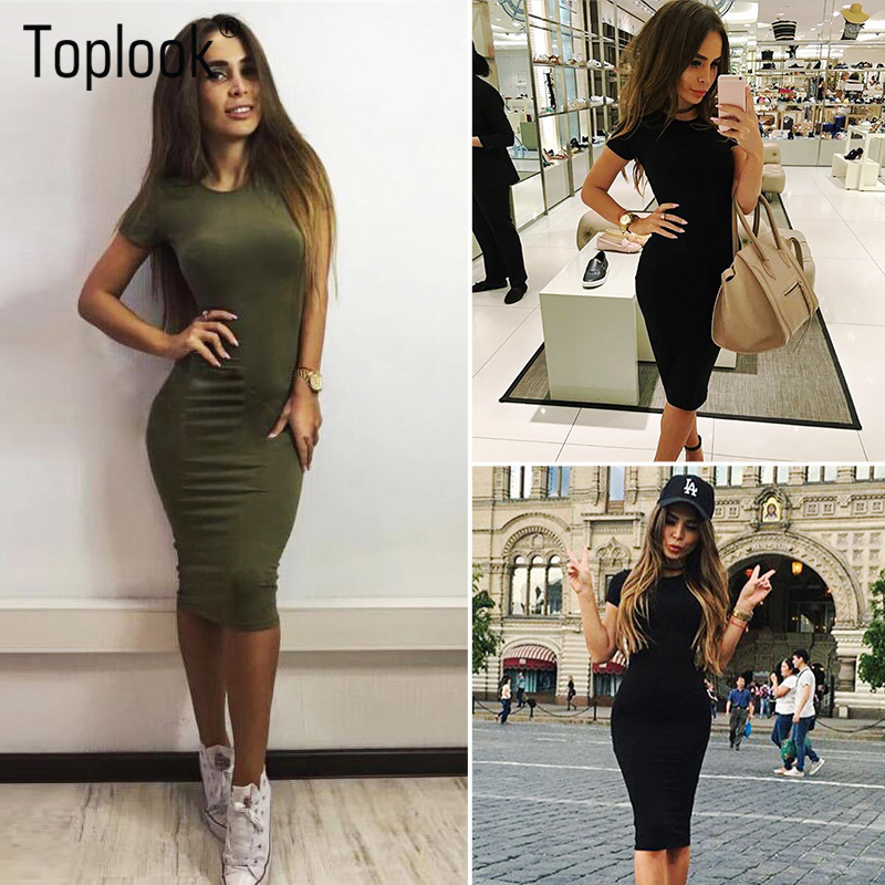 Toplook-Bodycon-Women-Dress-Short-Sleeve-Robe-Sexy-Summer-Office-Dresses-Knee-Length-Bandage-Midi-Bl-32801776240