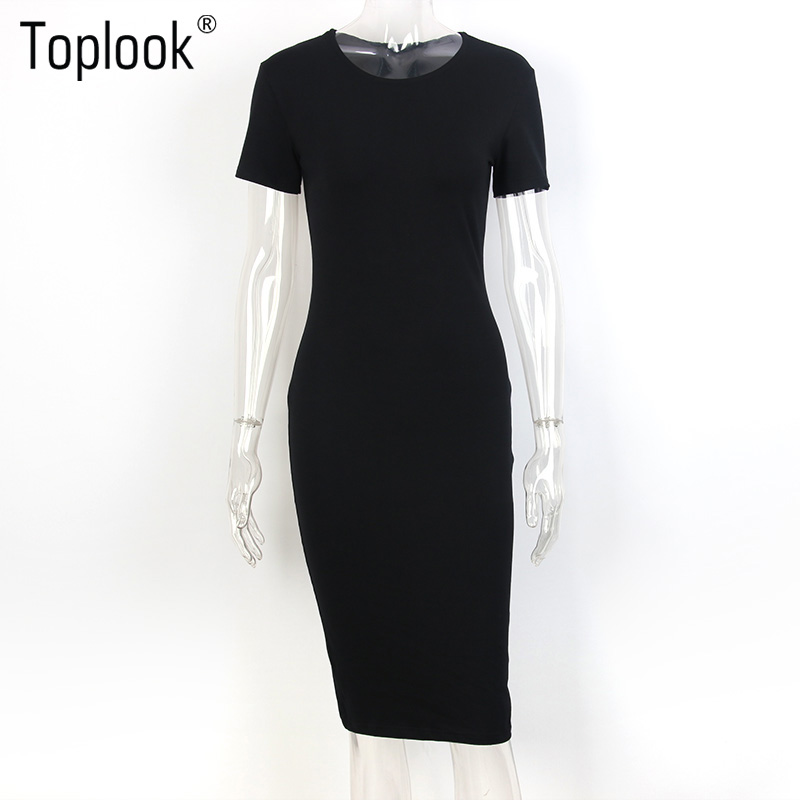 Toplook-Bodycon-Women-Dress-Short-Sleeve-Robe-Sexy-Summer-Office-Dresses-Knee-Length-Bandage-Midi-Bl-32801776240