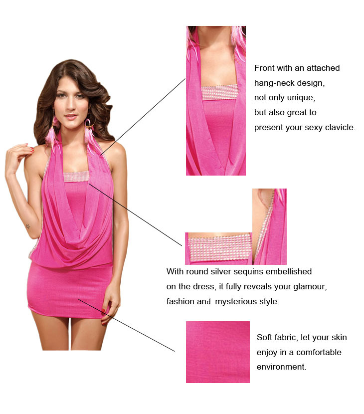 VEAMORS-M-XXL-Plus-Size-New-Fashion-Women-Halter-Sequined-One-Piece-Black-and-Hot-Pink-Mini-Casual-D-2025606204