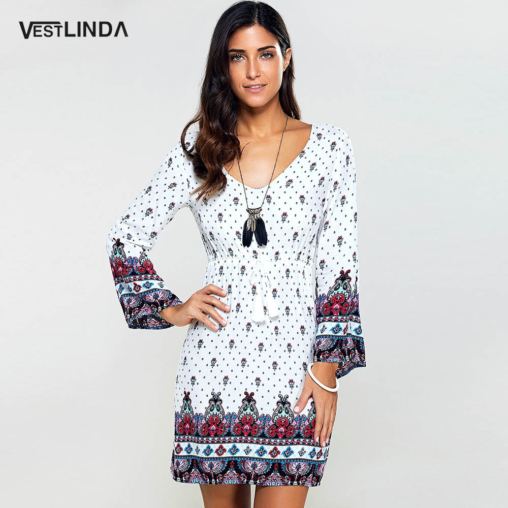 VESTLINDA-Summer-Bohemian-Beach-Dress-Women-Flare-Sleeve-Vintage-Pattern-Print-Mini-T-shirt-Dress-Ca-32791141495