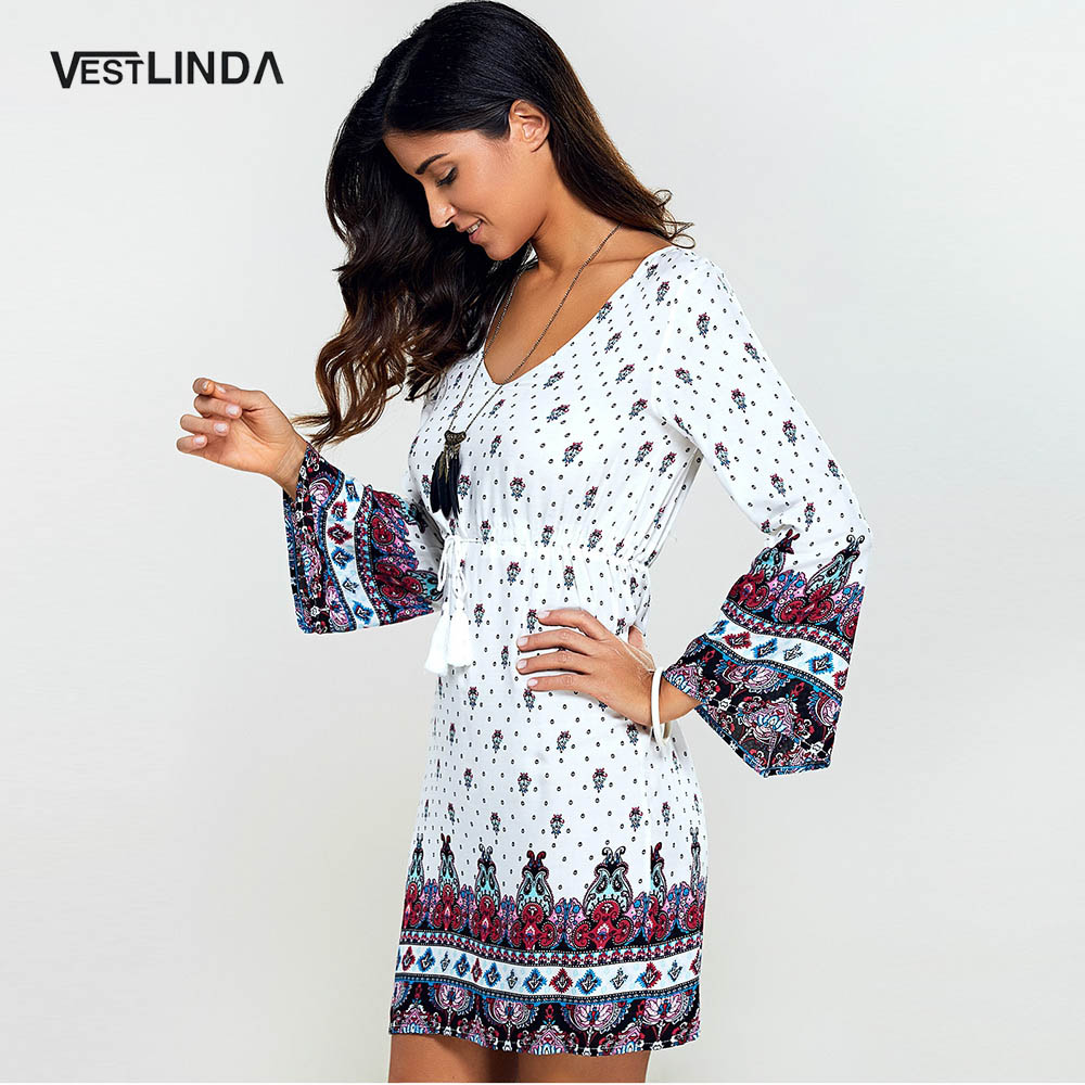 VESTLINDA-Summer-Bohemian-Beach-Dress-Women-Flare-Sleeve-Vintage-Pattern-Print-Mini-T-shirt-Dress-Ca-32791141495