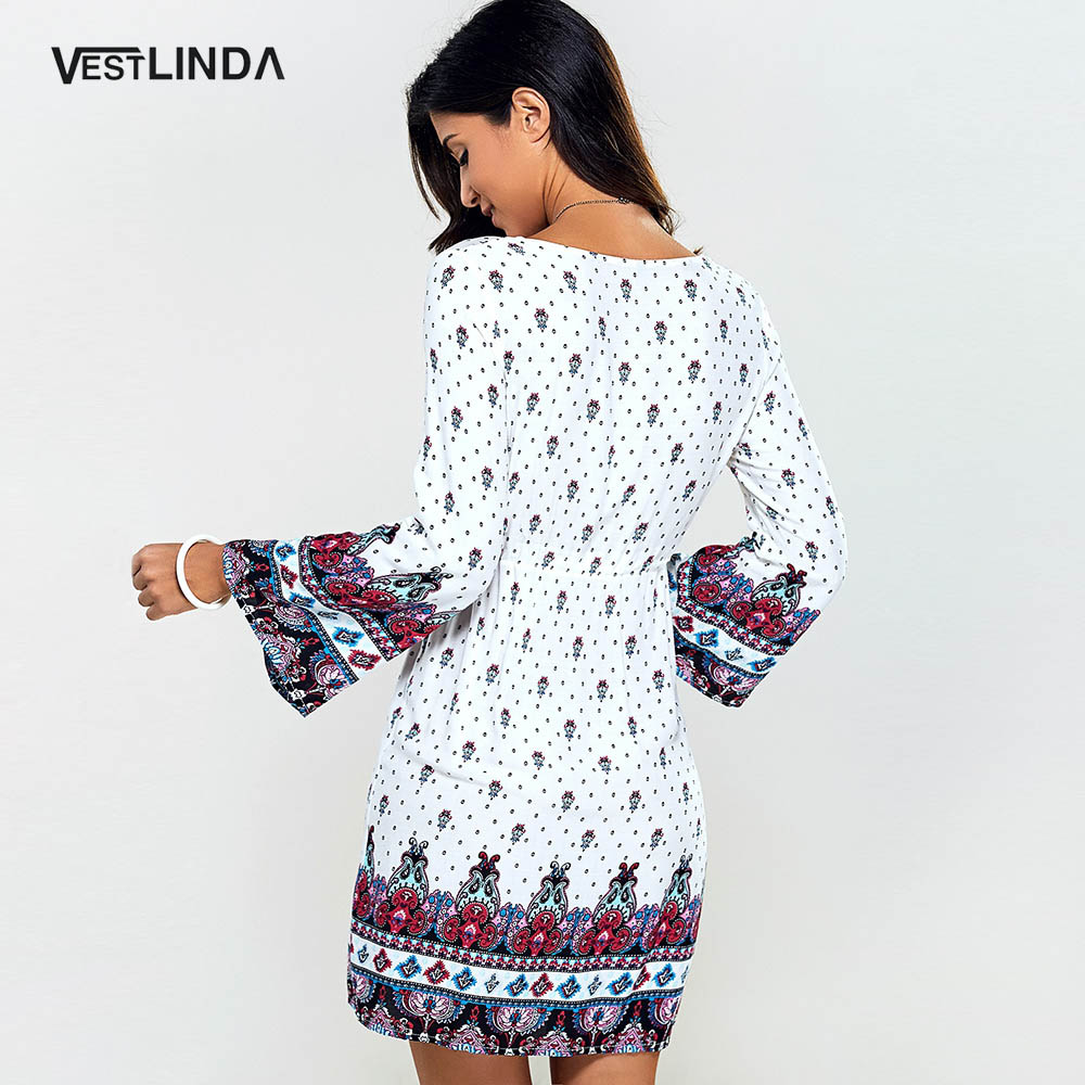 VESTLINDA-Summer-Bohemian-Beach-Dress-Women-Flare-Sleeve-Vintage-Pattern-Print-Mini-T-shirt-Dress-Ca-32791141495