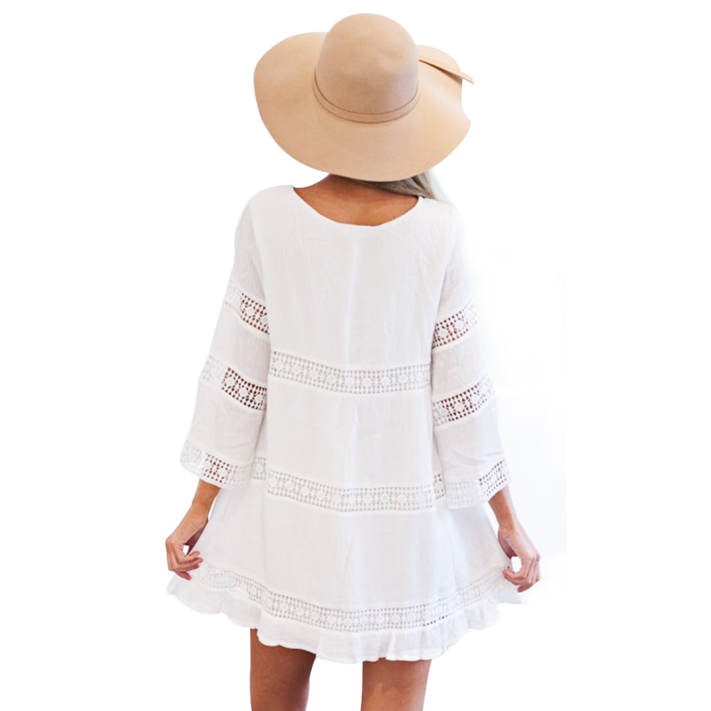 VESTLINDA-Summer-Boho-Women-White-Mini-T-Shirt-Dress-Ladies-Elegant-Hollow-Lace-Bohemian-Beach-Short-32789948346